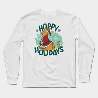 Hoppy Holidays // Funny Christmas Kangaroo Long Sleeve T-Shirt